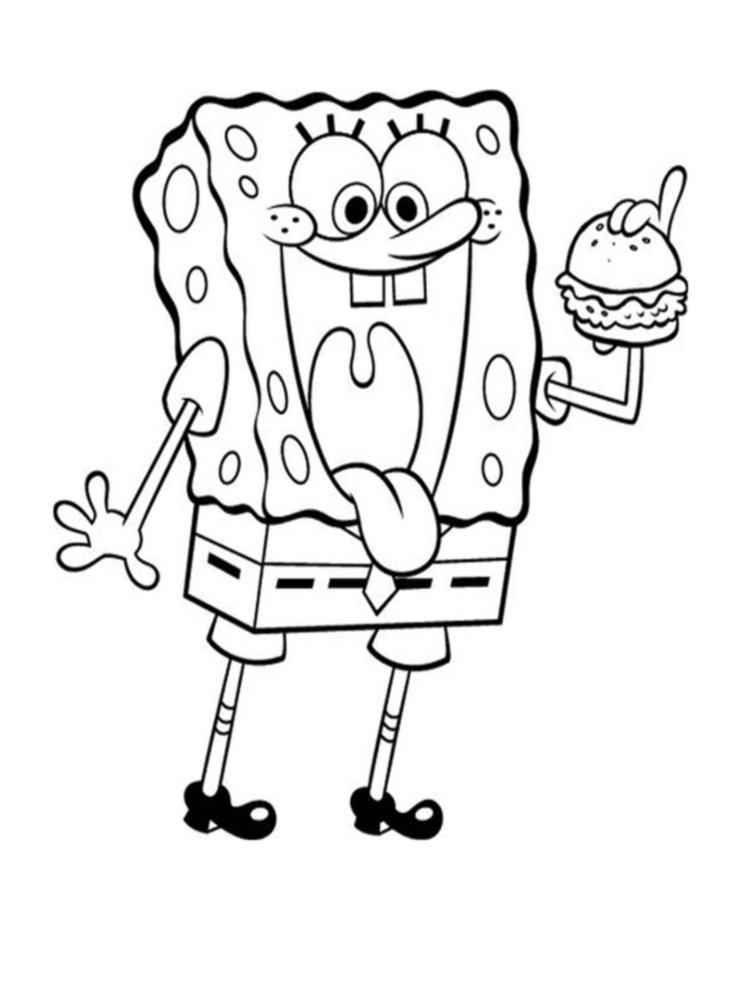 דף צביעה של בוב ספוג אוכל המבורגר