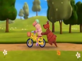 כבשה רוכבת על אופניים בפרק 19 של ארץ המילים