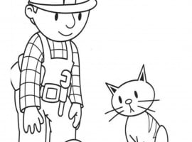 דפי צביעה של בוב הבנאי עם החתול