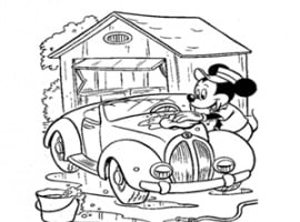 דף יצירה של מיקי מאוס שוטף את הרכב