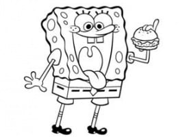 דף צביעה של בוב ספוג אוכל המבורגר
